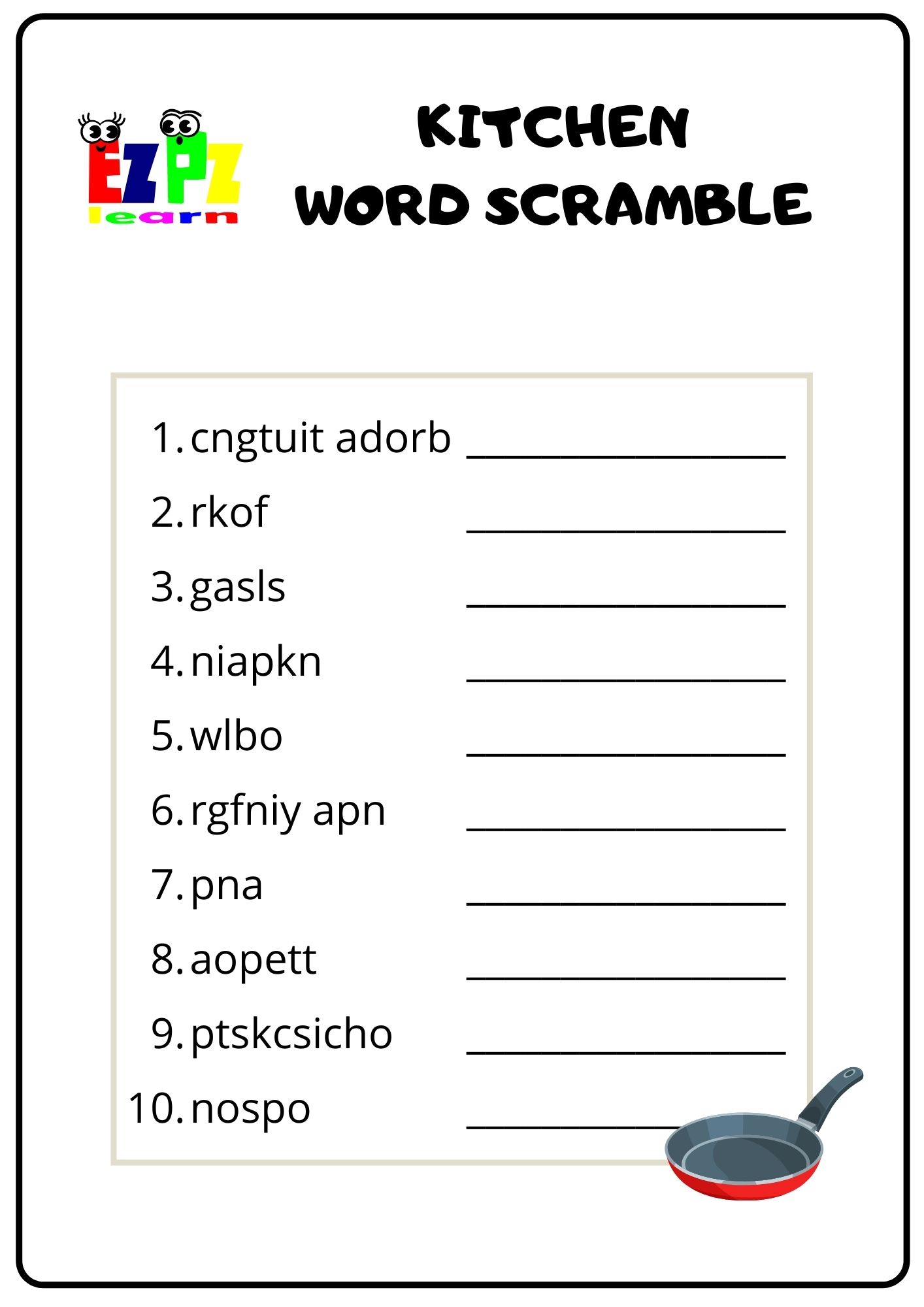 Kitchen Set 2 Word Scramble